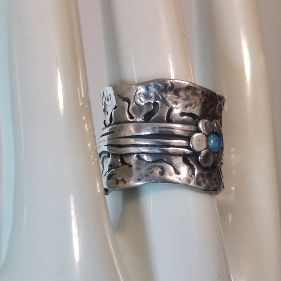 Vintage Shablool Didae Israel Sterling Silver Modernist Ring w/ Fire Opal - Picture 10 of 10